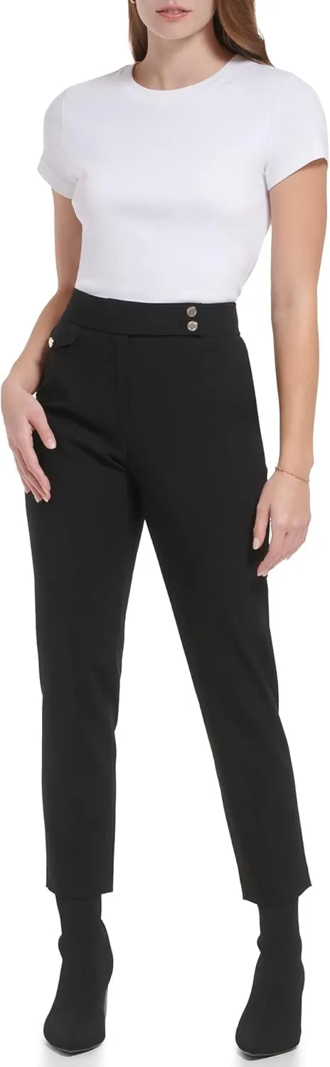 Calvin Klein Women's Everyday Straight Two Button Tab Lux Stretch Trouser