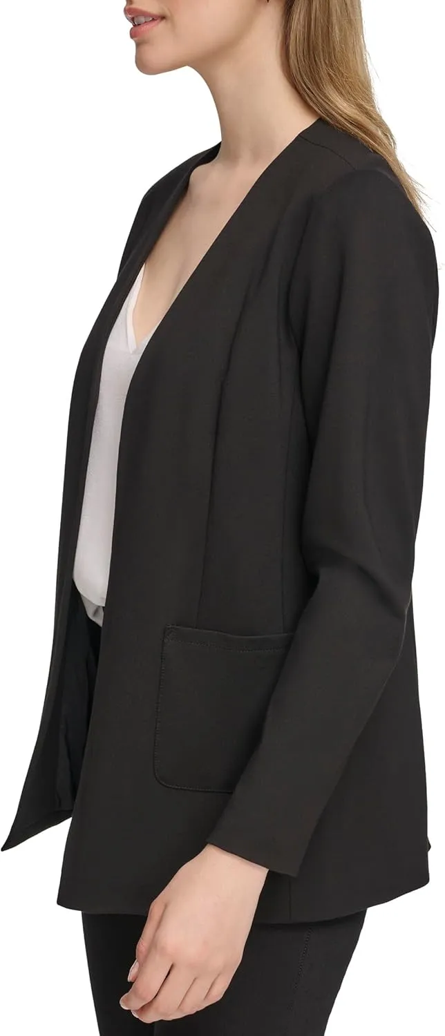 Calvin Klein Women's Lightweight Ponte V Neck Utilitarian Pockets Jacket (Standard and Plus Size)