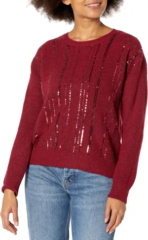 Calvin Klein Women's Sequin Crew Neck Long Sleeve Sweater