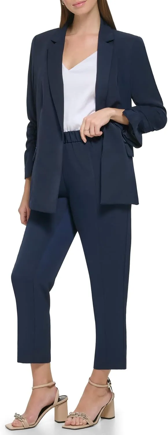Calvin Klein Women's Trendy Formal Ruched Sleeve Crepe Fabric Blazer