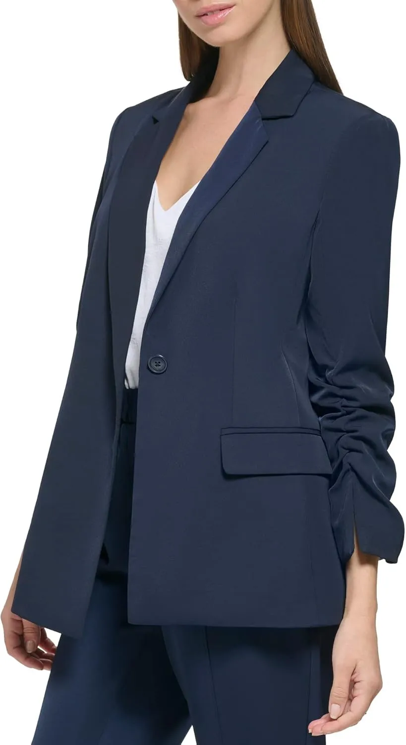 Calvin Klein Women's Trendy Formal Ruched Sleeve Crepe Fabric Blazer