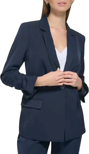 Calvin Klein Women's Trendy Formal Ruched Sleeve Crepe Fabric Blazer