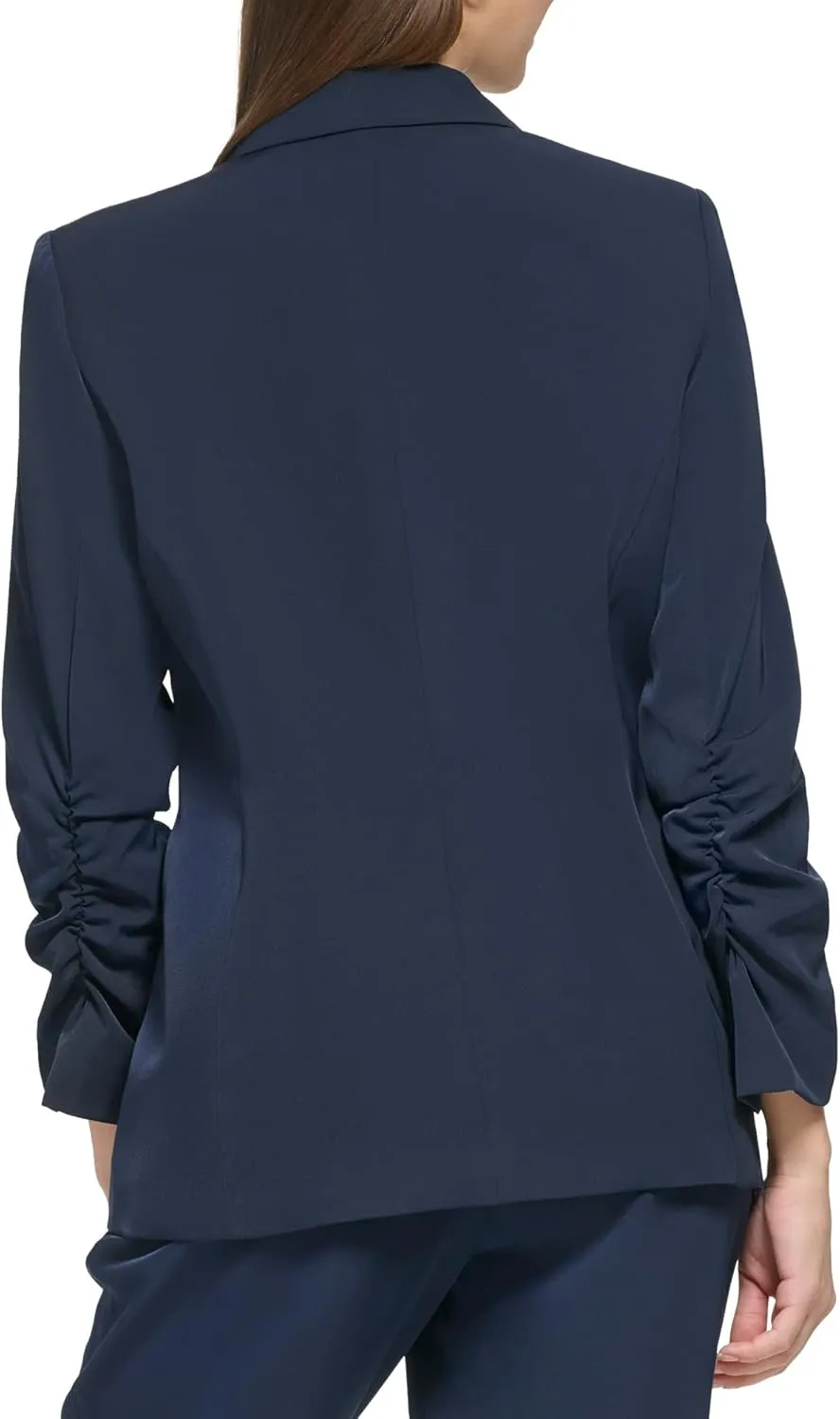 Calvin Klein Women's Trendy Formal Ruched Sleeve Crepe Fabric Blazer