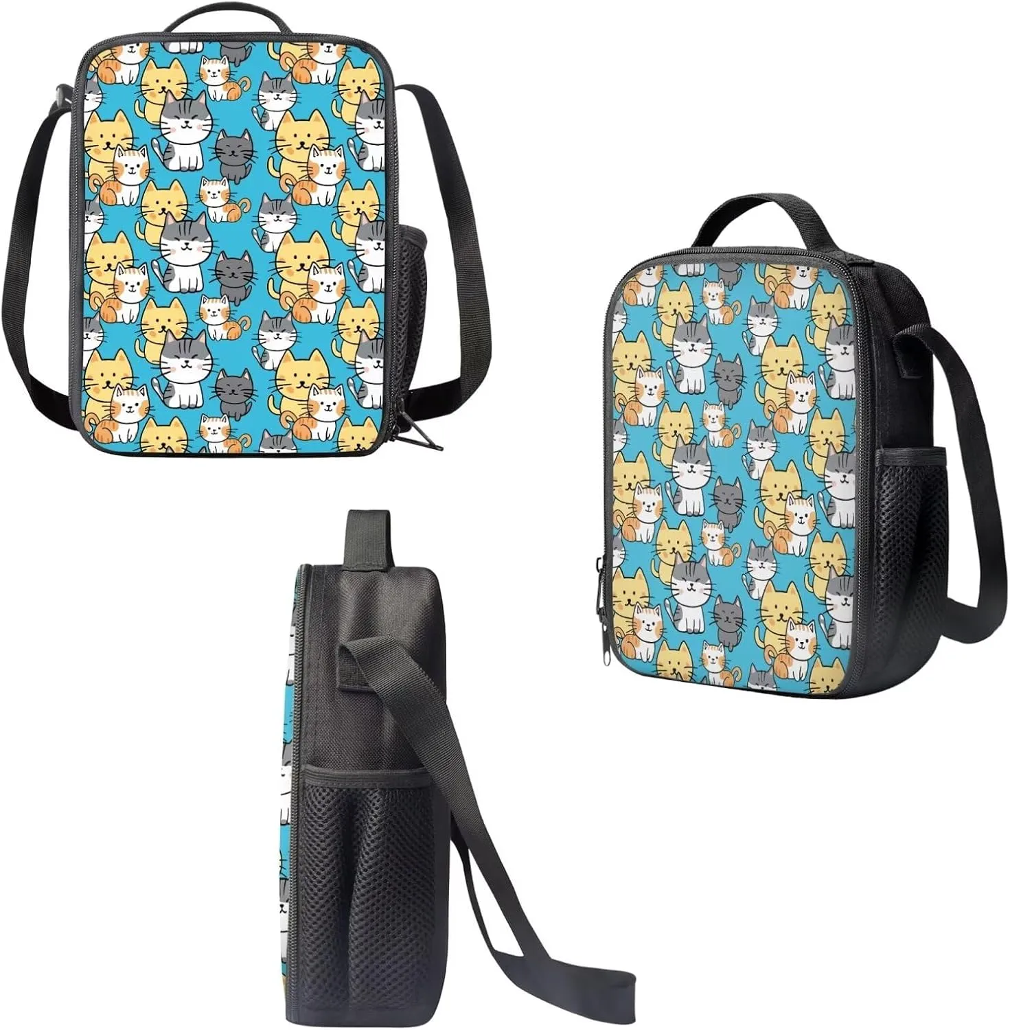 Cat Bookbag for Girls Lunch Bag and Pencil Case Set Cute Pencil Cases Lunch Box with Zipper Pockets School Bag with Laptop Compartment