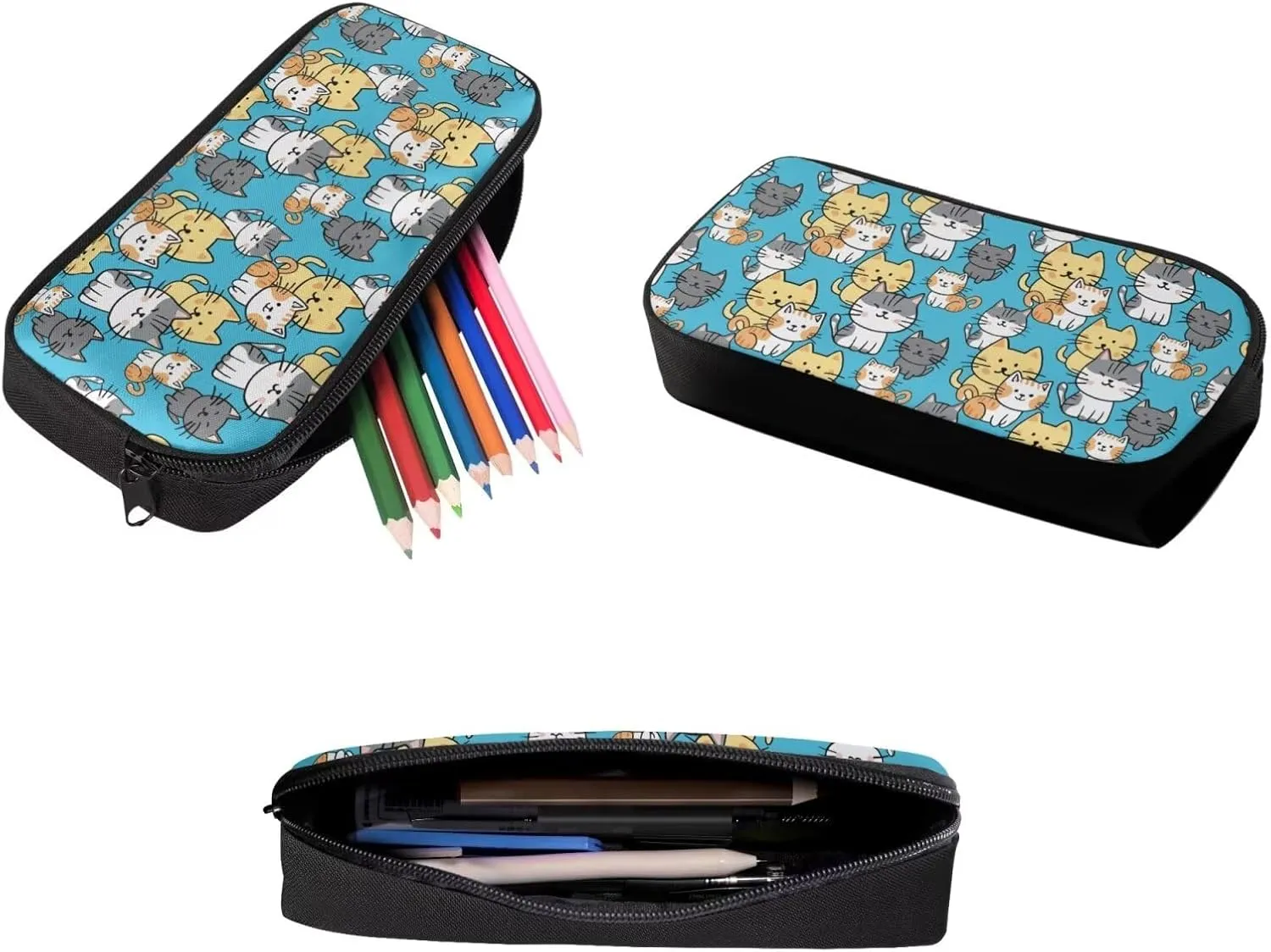 Cat Bookbag for Girls Lunch Bag and Pencil Case Set Cute Pencil Cases Lunch Box with Zipper Pockets School Bag with Laptop Compartment