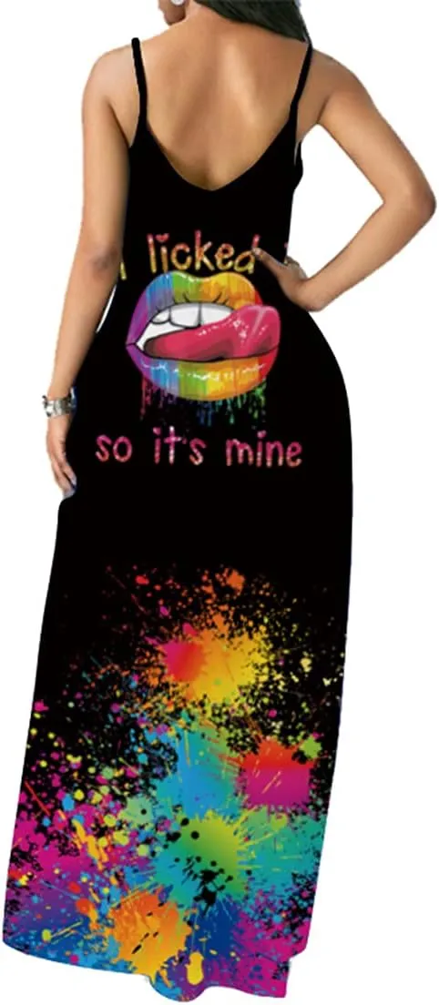 Chaos World Women's Maxi Dress V-Neck Strappy 3D Print Loose Summer Casual Dress