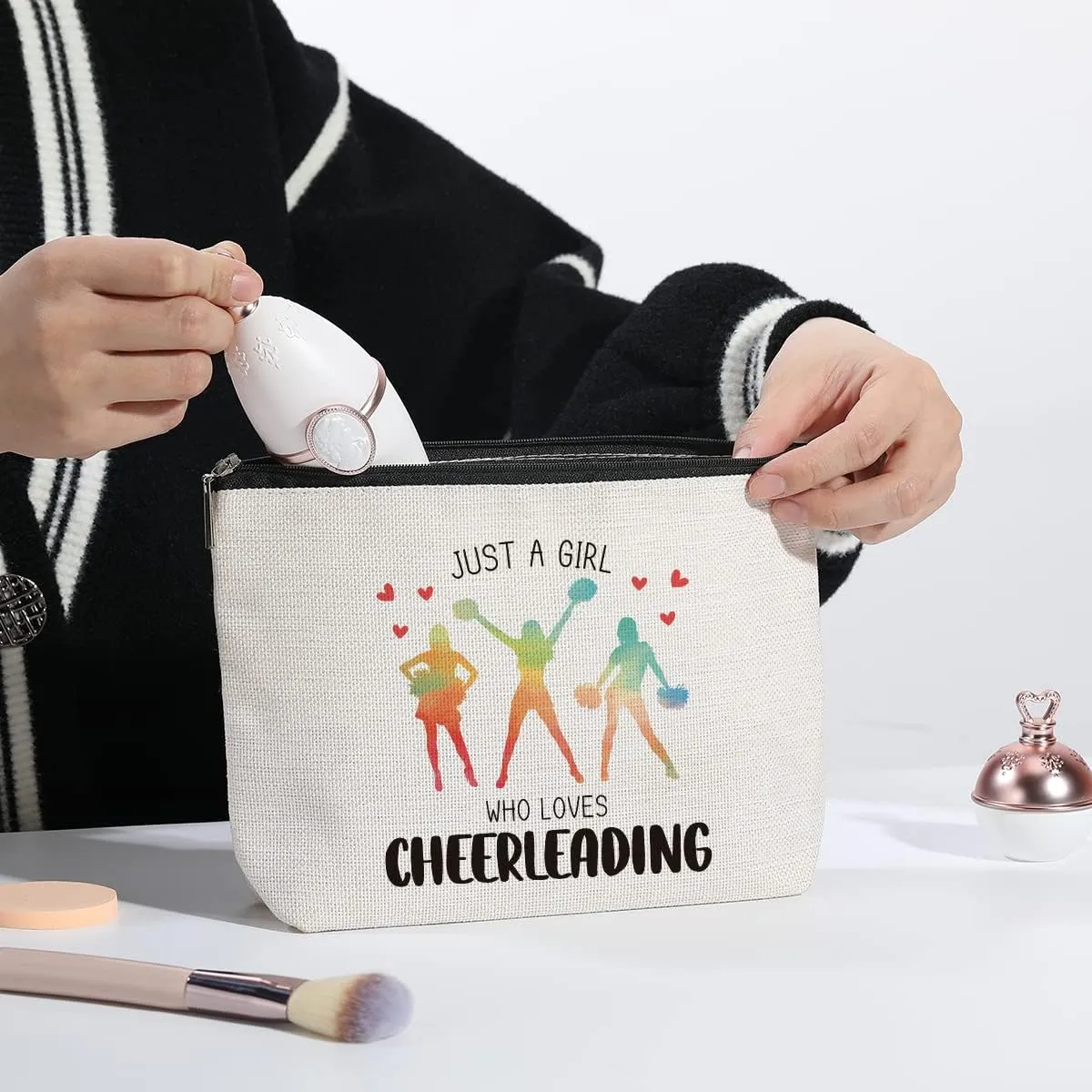 Cheer Stuff Cheer Bag Cheerleader Gifts Cheerleading Accessories for Cheerleader Birthday Friendship Gifts for Her Female Friend Makeup Bag
