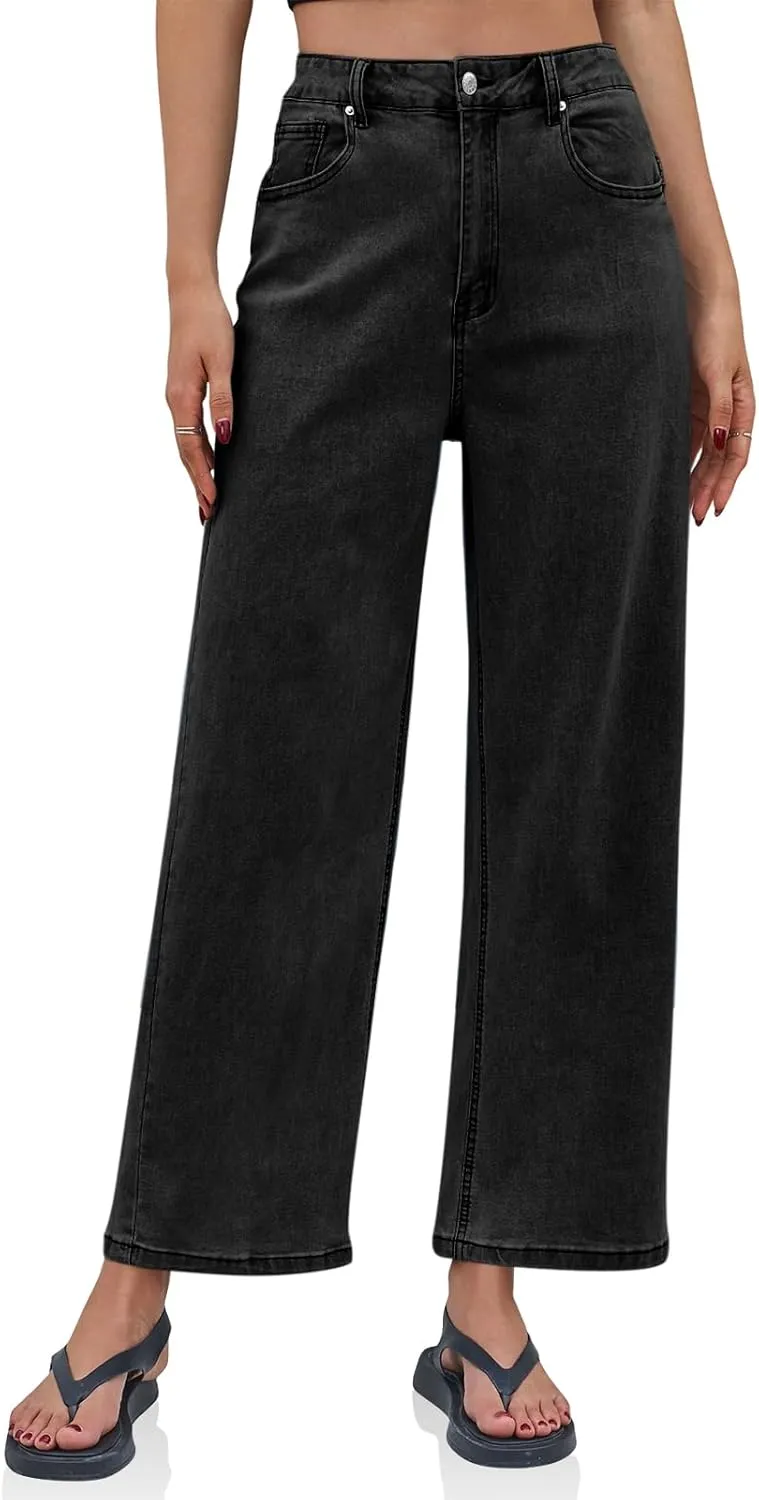Cicy Bell Womens Baggy Horseshoe Jeans Boyfriend Wide Leg Vintage Mid Rise Cropped Denim Pants