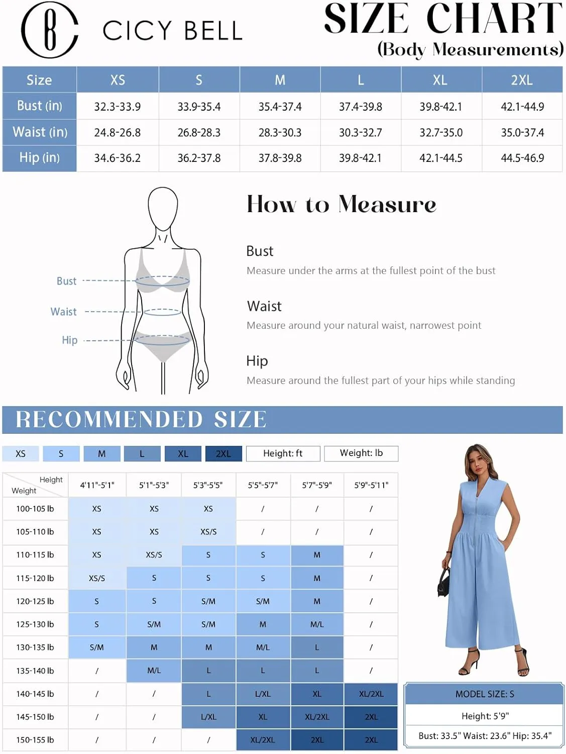 Cicy Bell Womens V Neck Casual Dressy Jumpsuits Smocked Zip Up Sleeveless Wide Leg Jumpsuit Summer Teacher Work Outfit