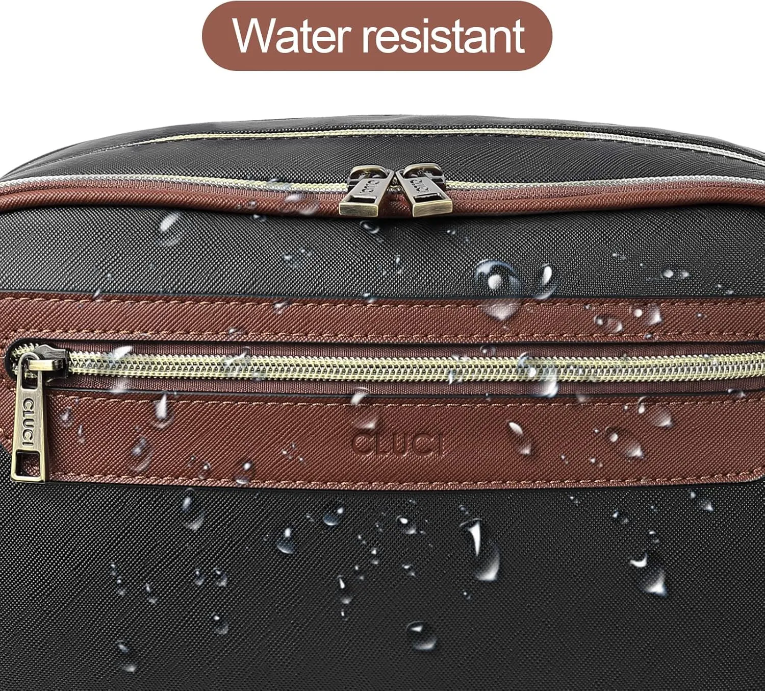 CLUCI Toiletry Bag Travel Bag with Hanging Hook Leather Makeup Cosmetic Bag Travel Organizer for Accessories Shampoo Container Toiletries