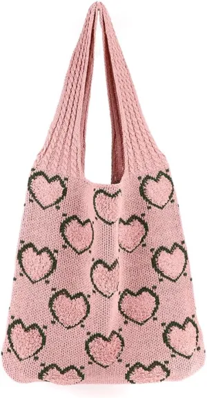 Crochet Tote Bag, Y2k Fairycore Hobo Bag for Women Fairy Grunge Aesthetic Tote Bag Purse Accessories Mesh Beach Bags