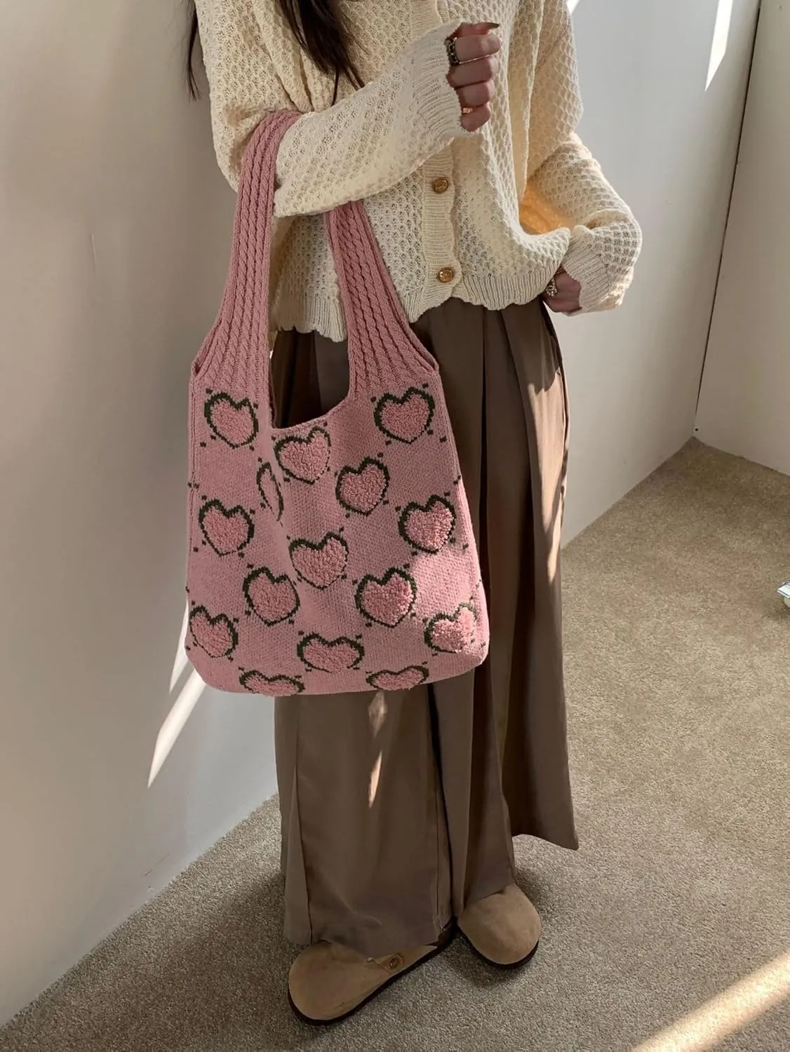 Crochet Tote Bag, Y2k Fairycore Hobo Bag for Women Fairy Grunge Aesthetic Tote Bag Purse Accessories Mesh Beach Bags