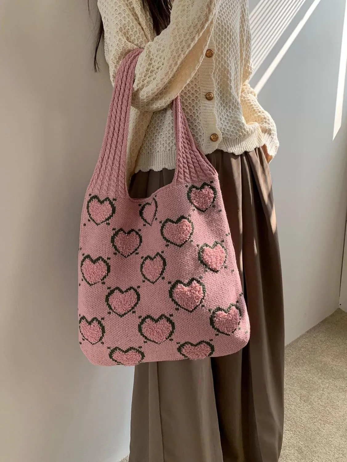 Crochet Tote Bag, Y2k Fairycore Hobo Bag for Women Fairy Grunge Aesthetic Tote Bag Purse Accessories Mesh Beach Bags
