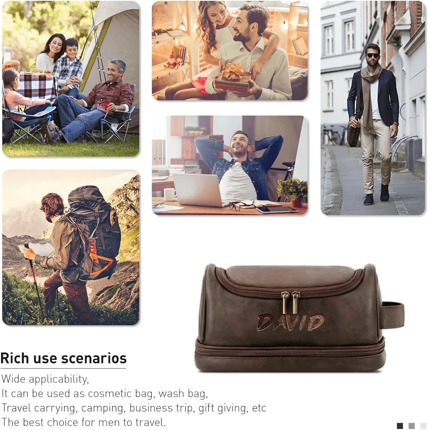 Custom Men's Toiletry Bag,Travel Essentials Makeup Bag with Engraved Name Anniversary Birthday Gifts for Men Black