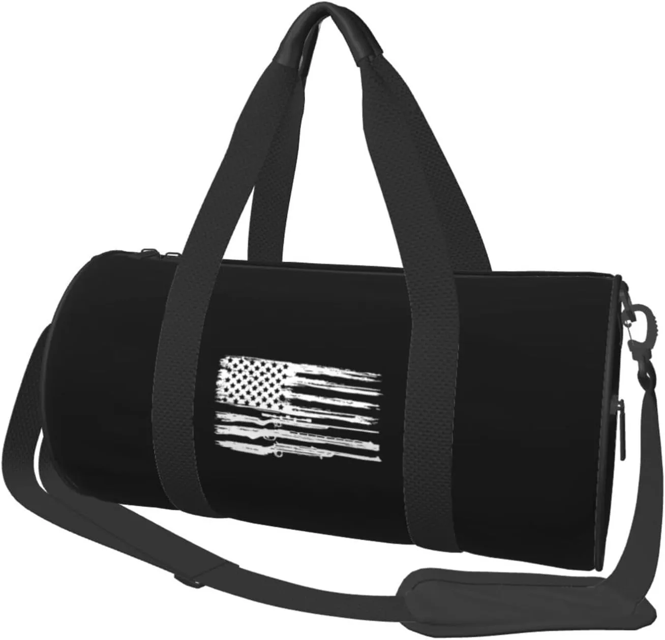 Distressed American Gun Flag Convertible Garment Bag with Shoulder Strap, Carry on Garment Duffel Bag for Men Women - Rolling Foldable for Travel Luggage Bags (Black)