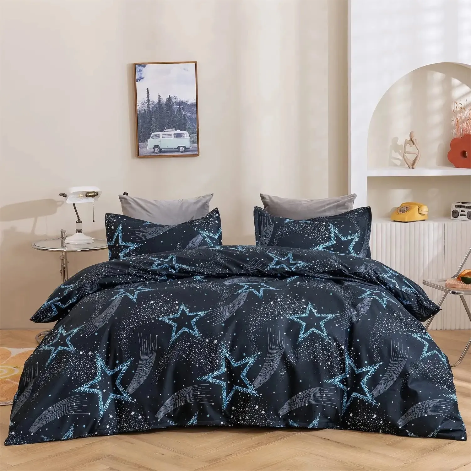 Duvet Cover Set,Houndstooth Printed Comforter Cover with Zipper Closure, Microfiber Lightweight and Soft Duvet Covers Bedding Set
