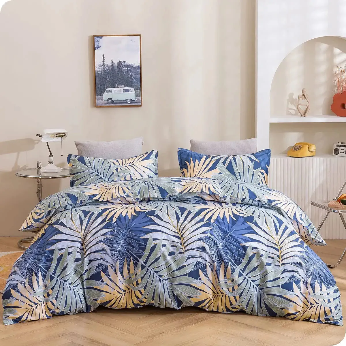 Duvet Cover Set,Houndstooth Printed Comforter Cover with Zipper Closure, Microfiber Lightweight and Soft Duvet Covers Bedding Set
