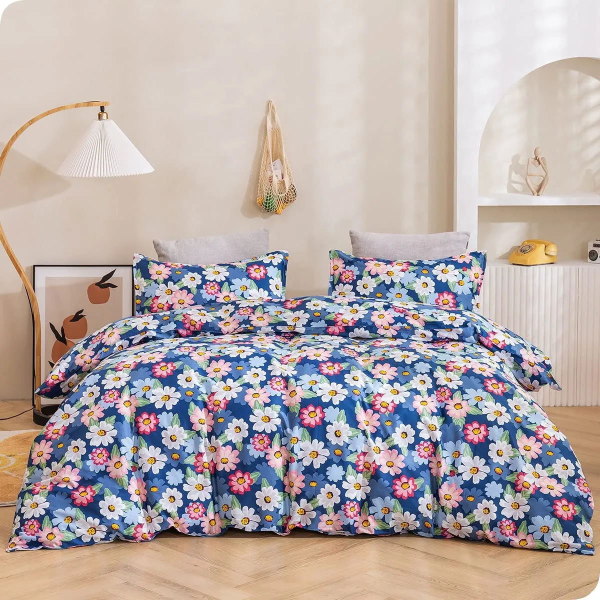 Duvet Cover Set,Houndstooth Printed Comforter Cover with Zipper Closure, Microfiber Lightweight and Soft Duvet Covers Bedding Set