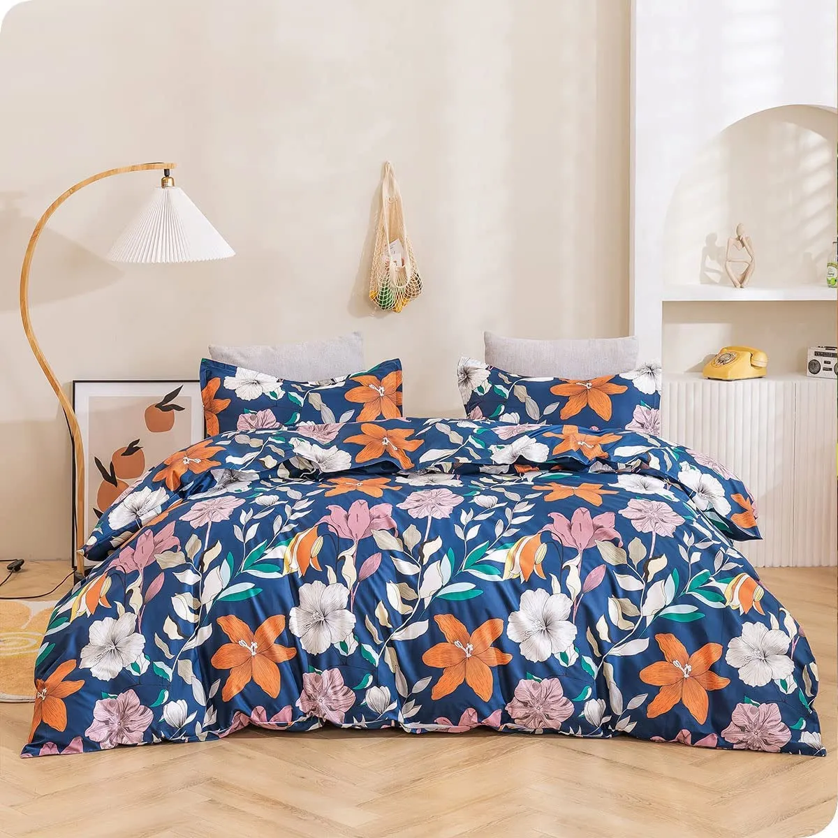 Duvet Cover Set,Houndstooth Printed Comforter Cover with Zipper Closure, Microfiber Lightweight and Soft Duvet Covers Bedding Set