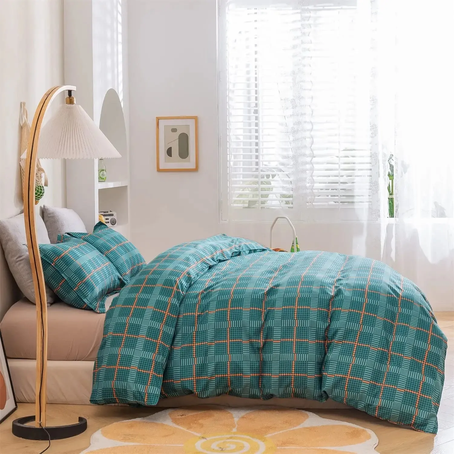 Duvet Cover Set,Houndstooth Printed Comforter Cover with Zipper Closure, Microfiber Lightweight and Soft Duvet Covers Bedding Set