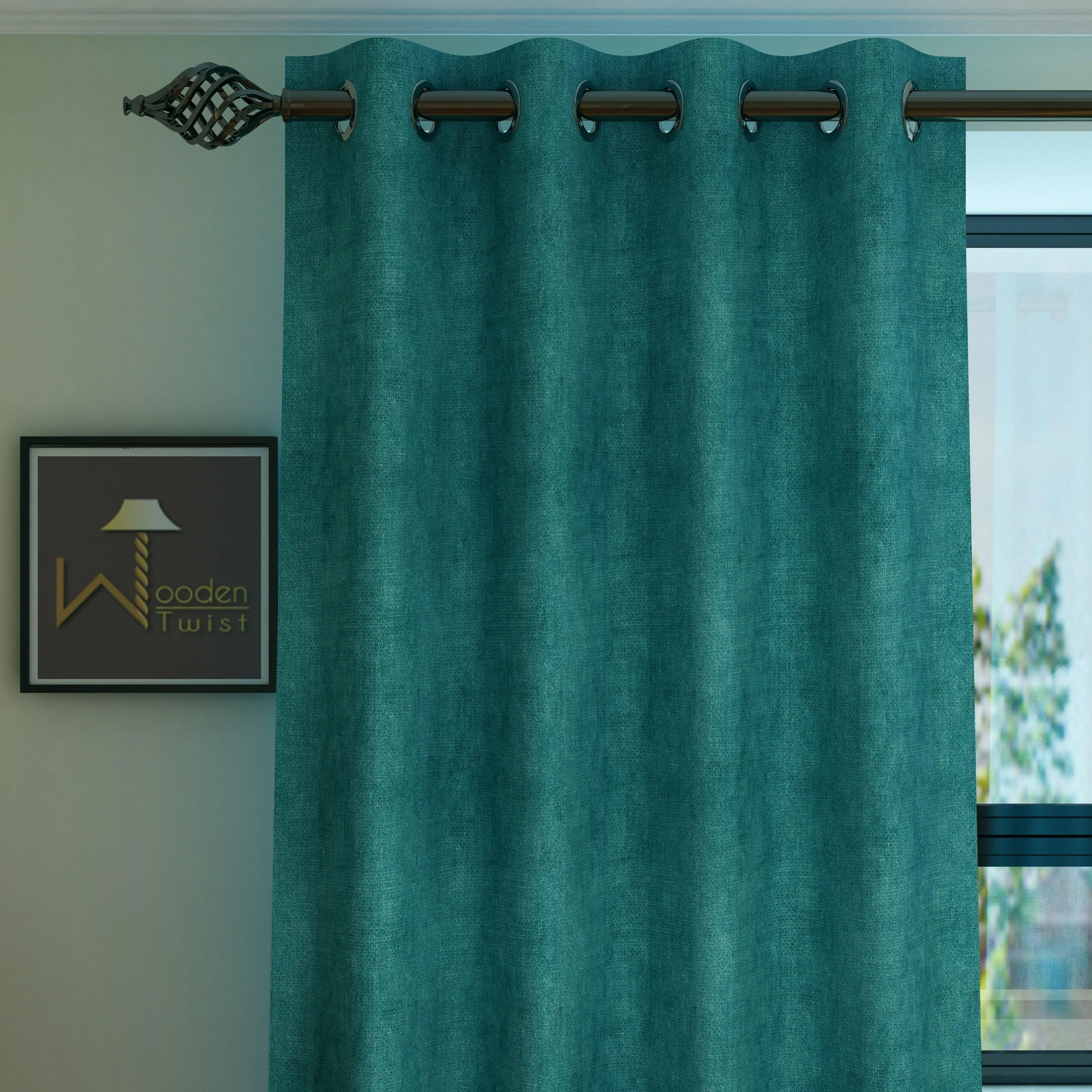 Fabrahome Light Filtering 7 Ft Rectangular Suede Fabric Curtain ( Green )