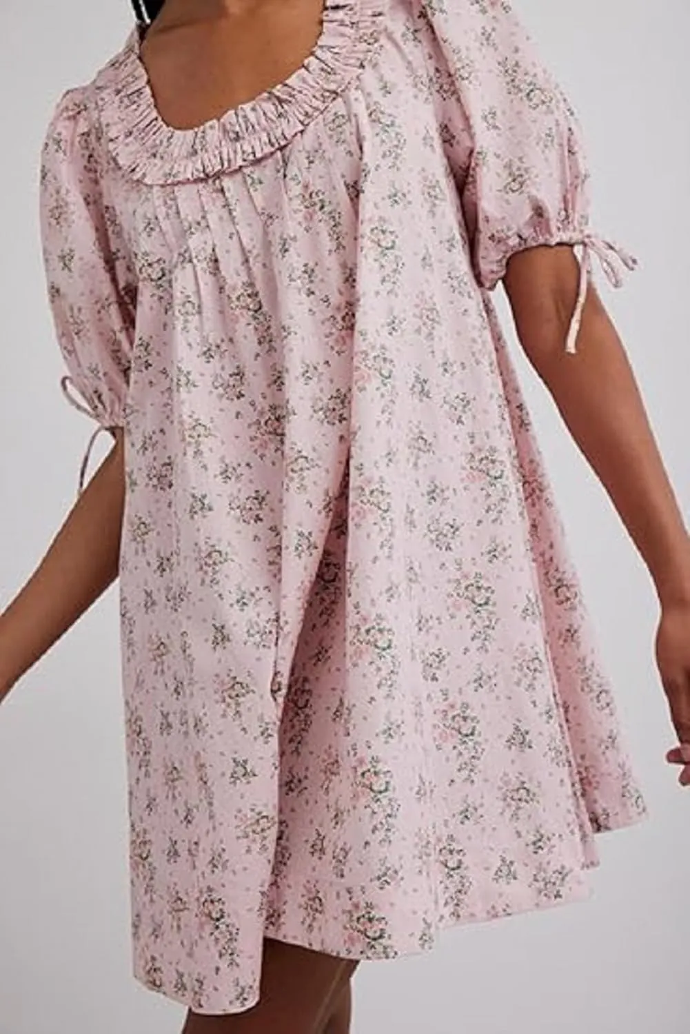 Faretumiya Women Puff Sleeve Mini Babydoll Dress Square Neck Flowy Ruffle A Line Smocked Short Dresses Cute Summer Sundress