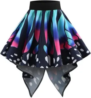 Fashion Girls Skirt Sexy Pleated Waist Women High Skirt Double Split Skirt (Blue, S)