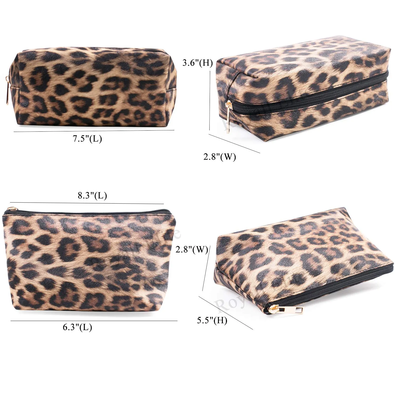 FITINI 2 Pcs Leopard Makeup Bag Travel Cosmetic Case Portable Multifunction Toiletry Bags Organizer Brushes Storage Bags with Gold Zipper for Women Clutch Purse