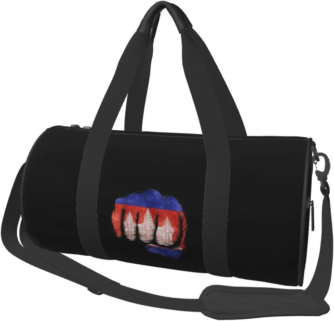 Flag of Cambodia Fist Power Convertible Garment Bag with Shoulder Strap, Carry on Garment Duffel Bag for Men Women - Rolling Foldable for Travel Luggage Bags (Black)