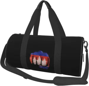 Flag of Cambodia Fist Power Convertible Garment Bag with Shoulder Strap, Carry on Garment Duffel Bag for Men Women - Rolling Foldable for Travel Luggage Bags (Black)