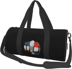 Flag of the Dominican Republic Fist Power Convertible Garment Bag with Shoulder Strap, Carry on Garment Duffel Bag for Men Women - Rolling Foldable for Travel Luggage Bags (Black)