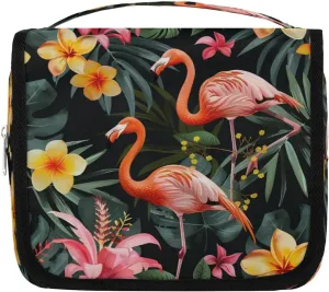 Flamingos Tropical Plan Hanging Travel Toiletry Bag Cosmetic Bag Portable Wash Bag with Hook for Bathroom Accessories Toiletries Cosmetics