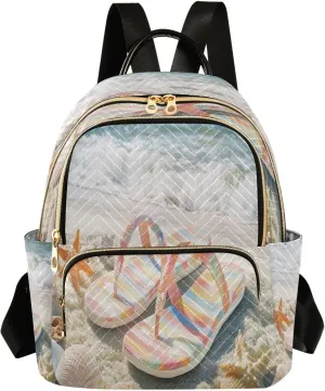 Flipflops Shells Colorful Backpack Purse for Women Fashion Small Mini Daypack Purse for Lady Anti-theft Shoulder Bag Sports Hiking Ladies Daypack