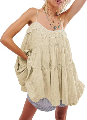 Gacaky Women's Summer Mini Dress Casual Loose Sleeveless Adjustable Straps Swing Mini Dress
