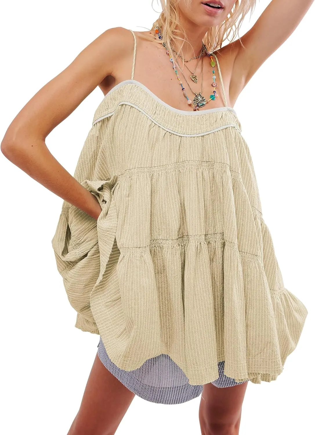 Gacaky Women's Summer Mini Dress Casual Loose Sleeveless Adjustable Straps Swing Mini Dress