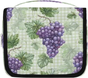 Grid Watercolor Grapes Hanging Travel Toiletry Bag Cosmetic Bag Portable Wash Bag with Hook for Bathroom Accessories Toiletries Cosmetics