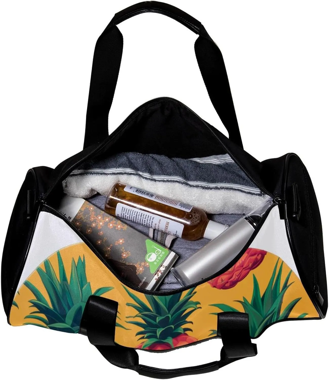 Gym Bags for Men,Travel Duffel Bags for Women,Round Background Pineapple,Workout Bag