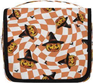 Halloween Witch Pumpkin Hanging Travel Toiletry Bag Cosmetic Bag Portable Wash Bag with Hook for Bathroom Accessories Toiletries Cosmetics