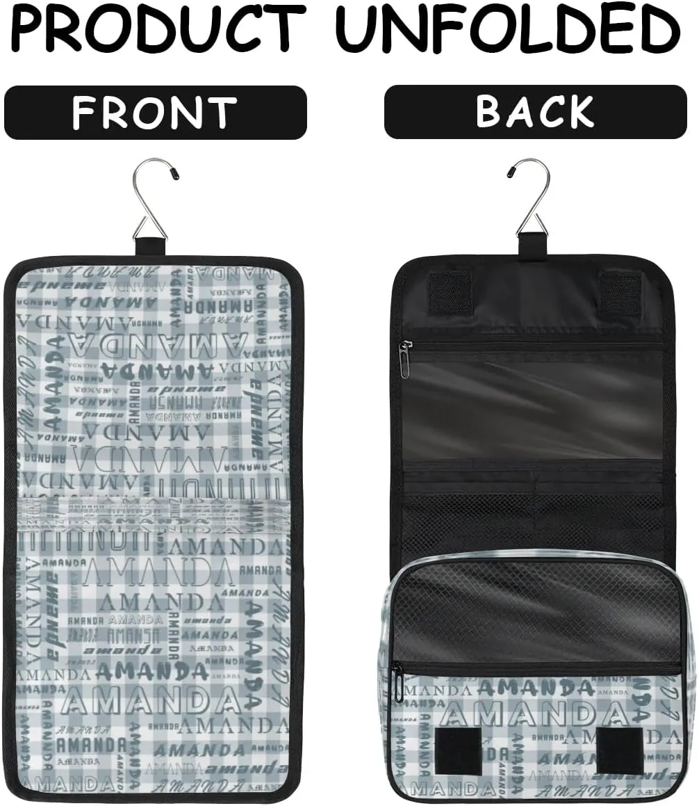 Hanging Travel Toiletry Bag Cosmetic Bag Portable Wash Bag with Hook for Bathroom Accessories Toiletries Cosmetics Blue Gray Grid