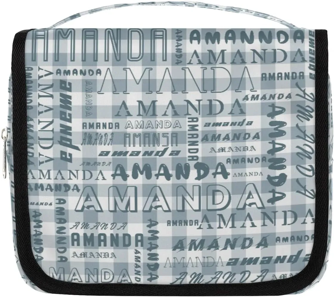 Hanging Travel Toiletry Bag Cosmetic Bag Portable Wash Bag with Hook for Bathroom Accessories Toiletries Cosmetics Blue Gray Grid