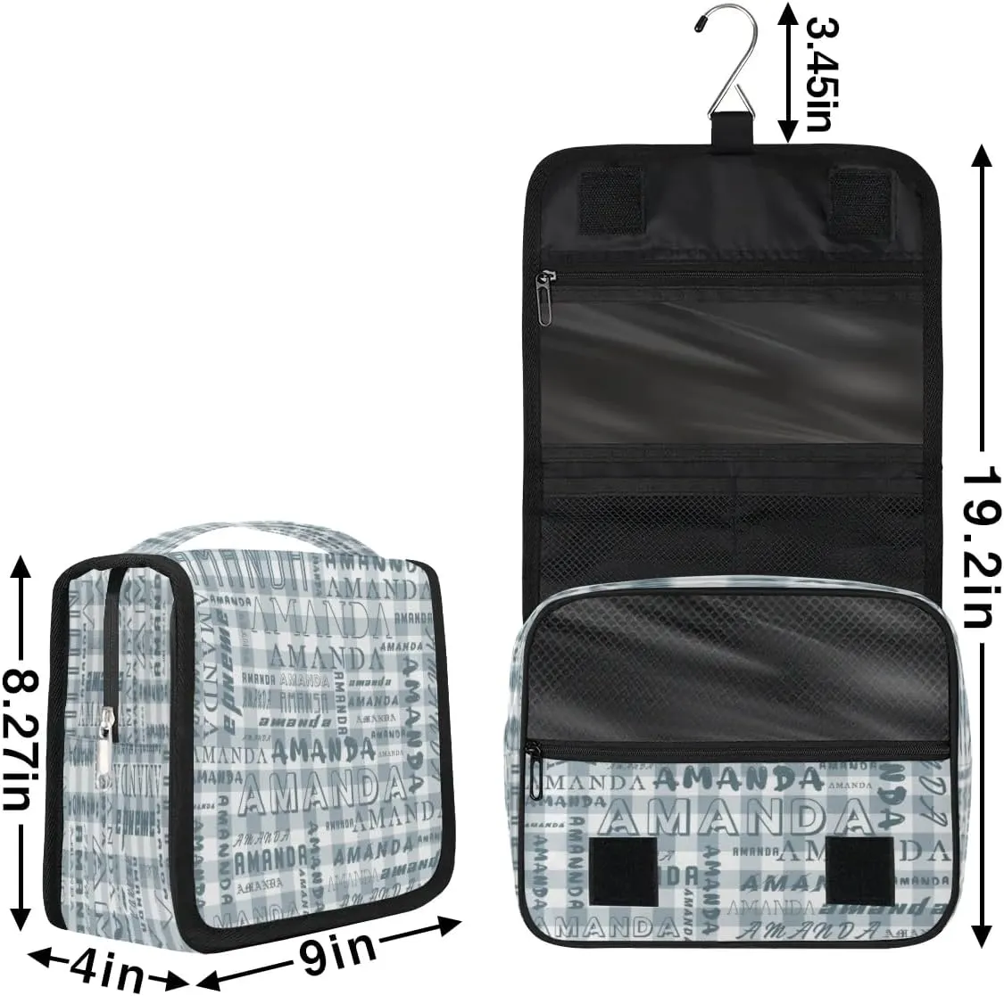 Hanging Travel Toiletry Bag Cosmetic Bag Portable Wash Bag with Hook for Bathroom Accessories Toiletries Cosmetics Blue Gray Grid
