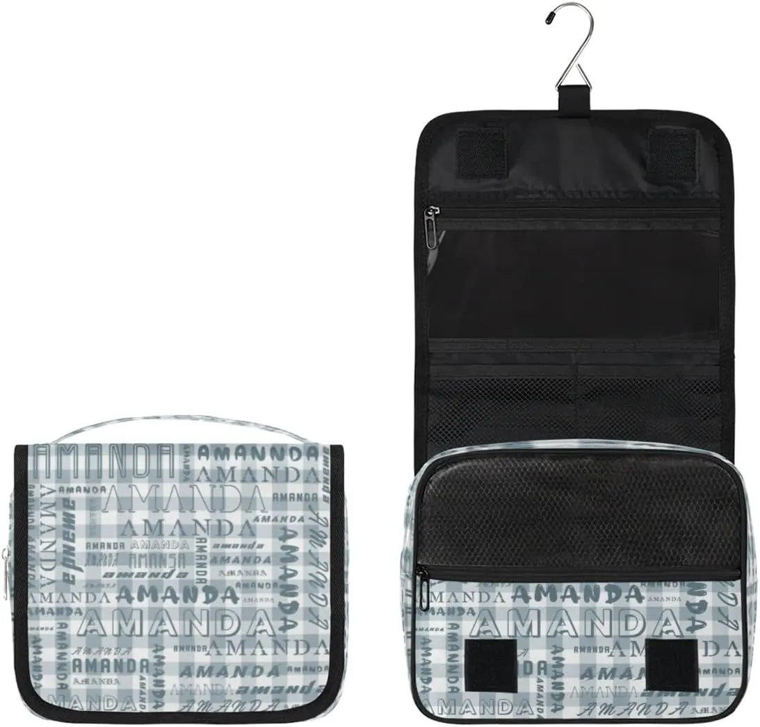 Hanging Travel Toiletry Bag Cosmetic Bag Portable Wash Bag with Hook for Bathroom Accessories Toiletries Cosmetics Blue Gray Grid