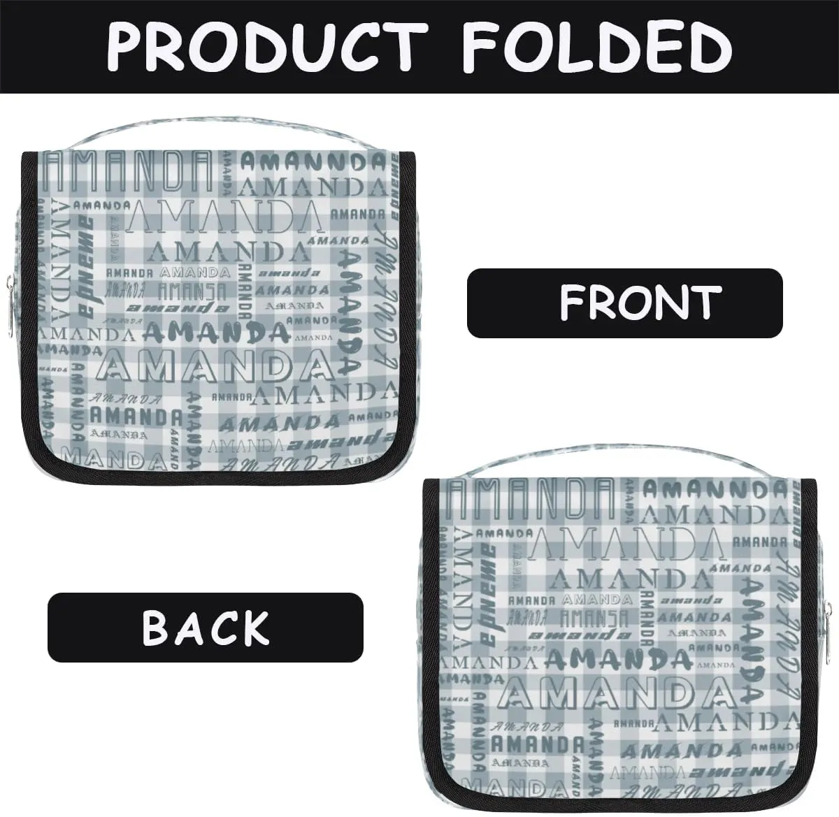 Hanging Travel Toiletry Bag Cosmetic Bag Portable Wash Bag with Hook for Bathroom Accessories Toiletries Cosmetics Blue Gray Grid