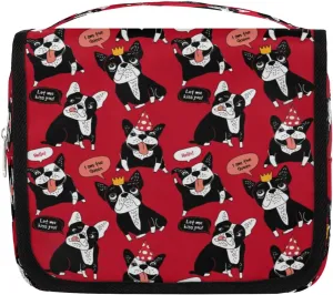 Happy Cartoon Dog Hanging Travel Toiletry Bag Cosmetic Bag Portable Wash Bag with Hook for Bathroom Accessories Toiletries Cosmetics