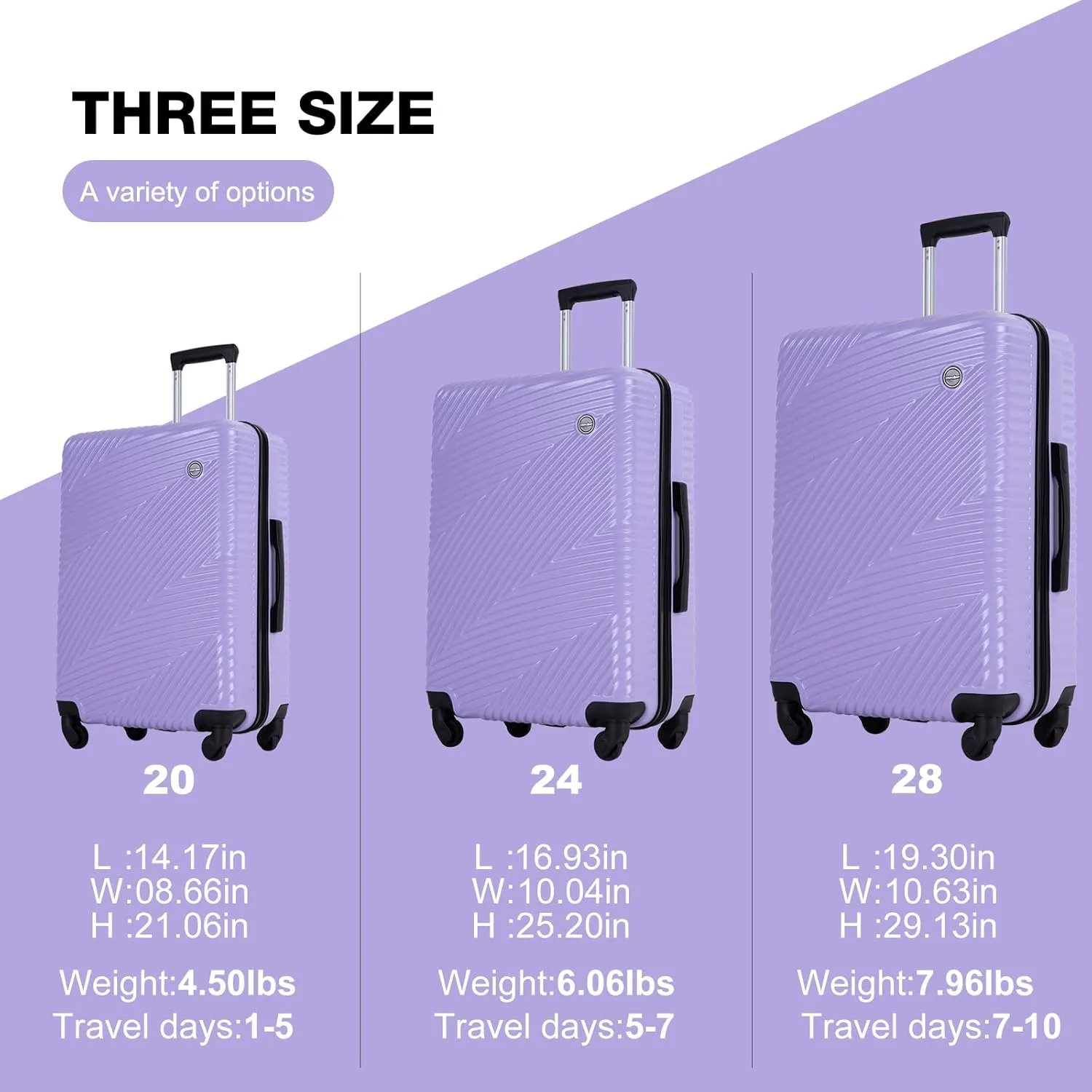 Hardshell Luggage Set,3 Piece Hardside Travel Suitcases Set with Spinner Wheel,Lightweight Carry-on luggage