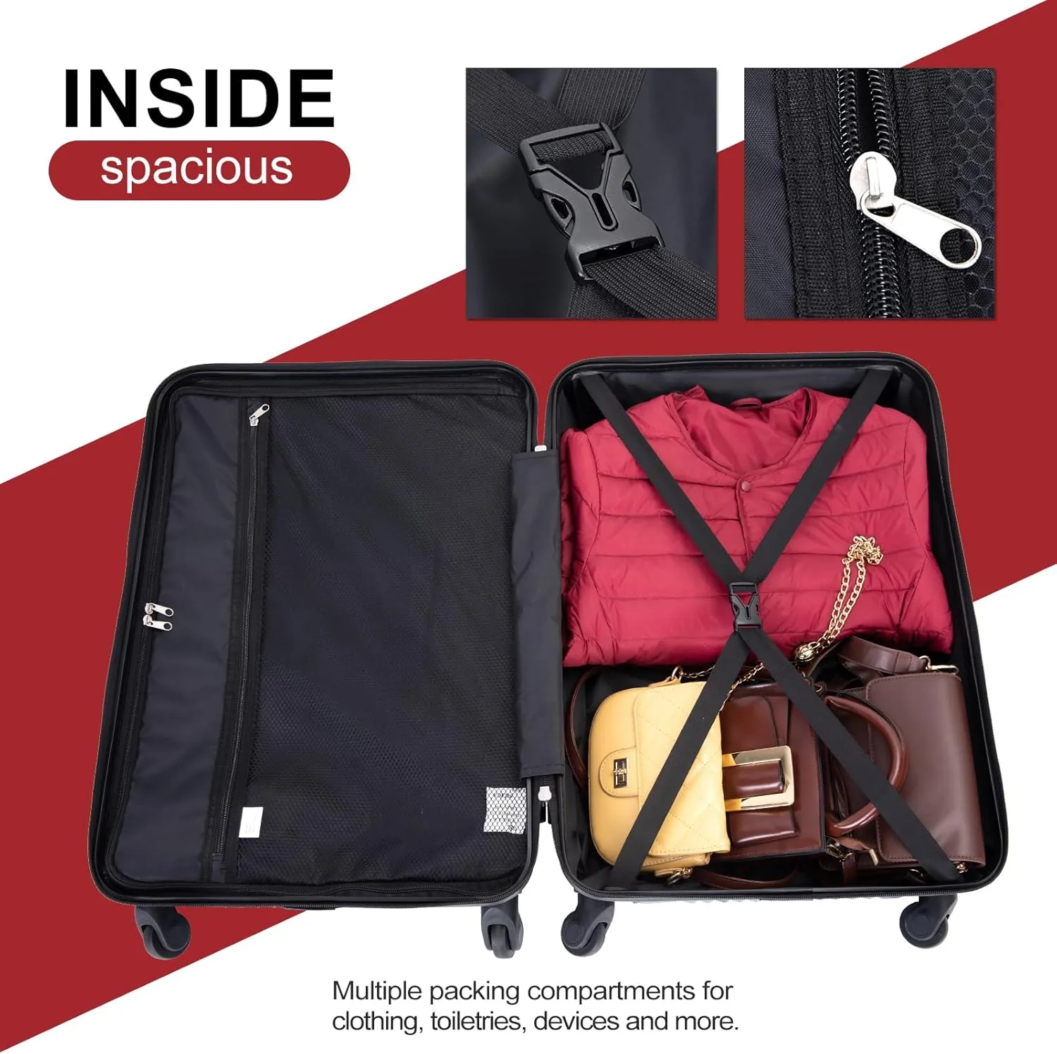 Hardshell Luggage Set,3 Piece Hardside Travel Suitcases Set with Spinner Wheel,Lightweight Carry-on luggage