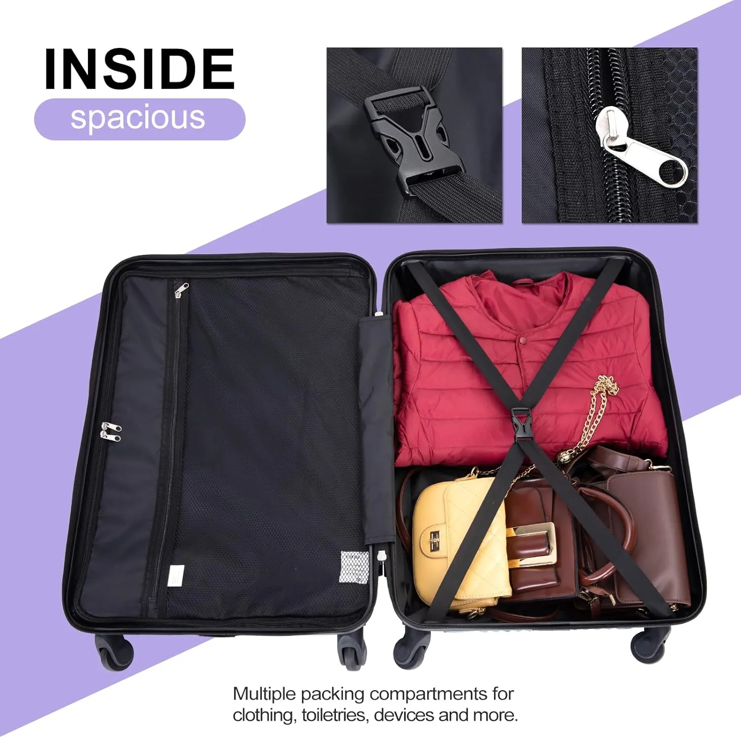 Hardshell Luggage Set,3 Piece Hardside Travel Suitcases Set with Spinner Wheel,Lightweight Carry-on luggage