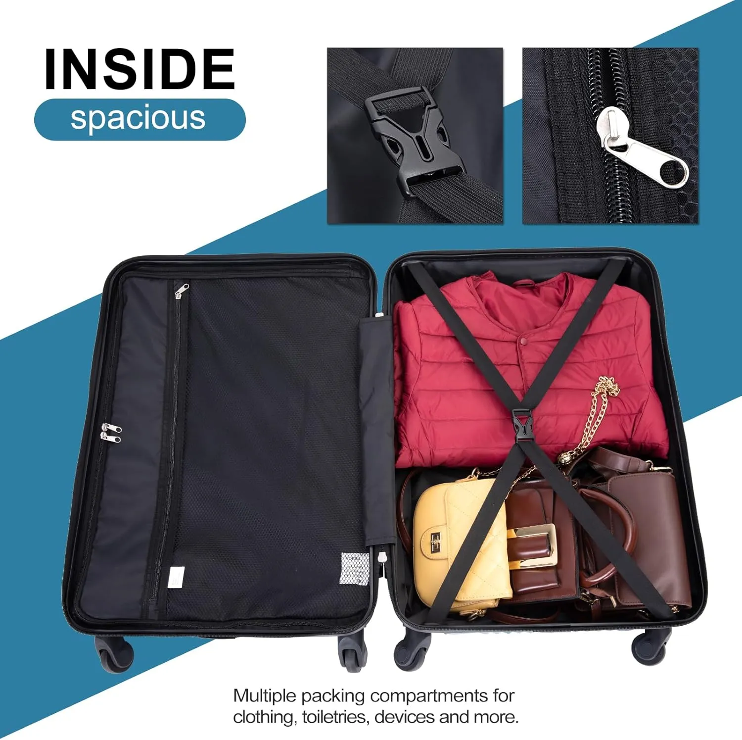 Hardshell Luggage Set,3 Piece Hardside Travel Suitcases Set with Spinner Wheel,Lightweight Carry-on luggage