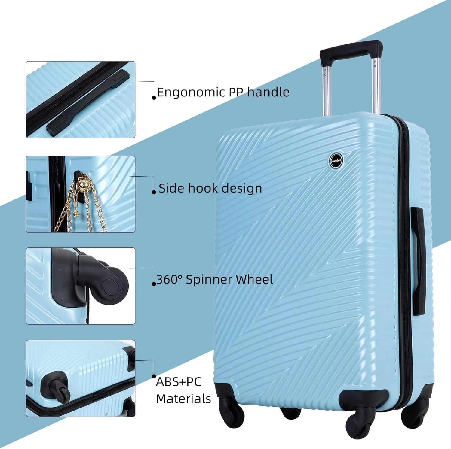 Hardshell Luggage Set,3 Piece Hardside Travel Suitcases Set with Spinner Wheel,Lightweight Carry-on luggage