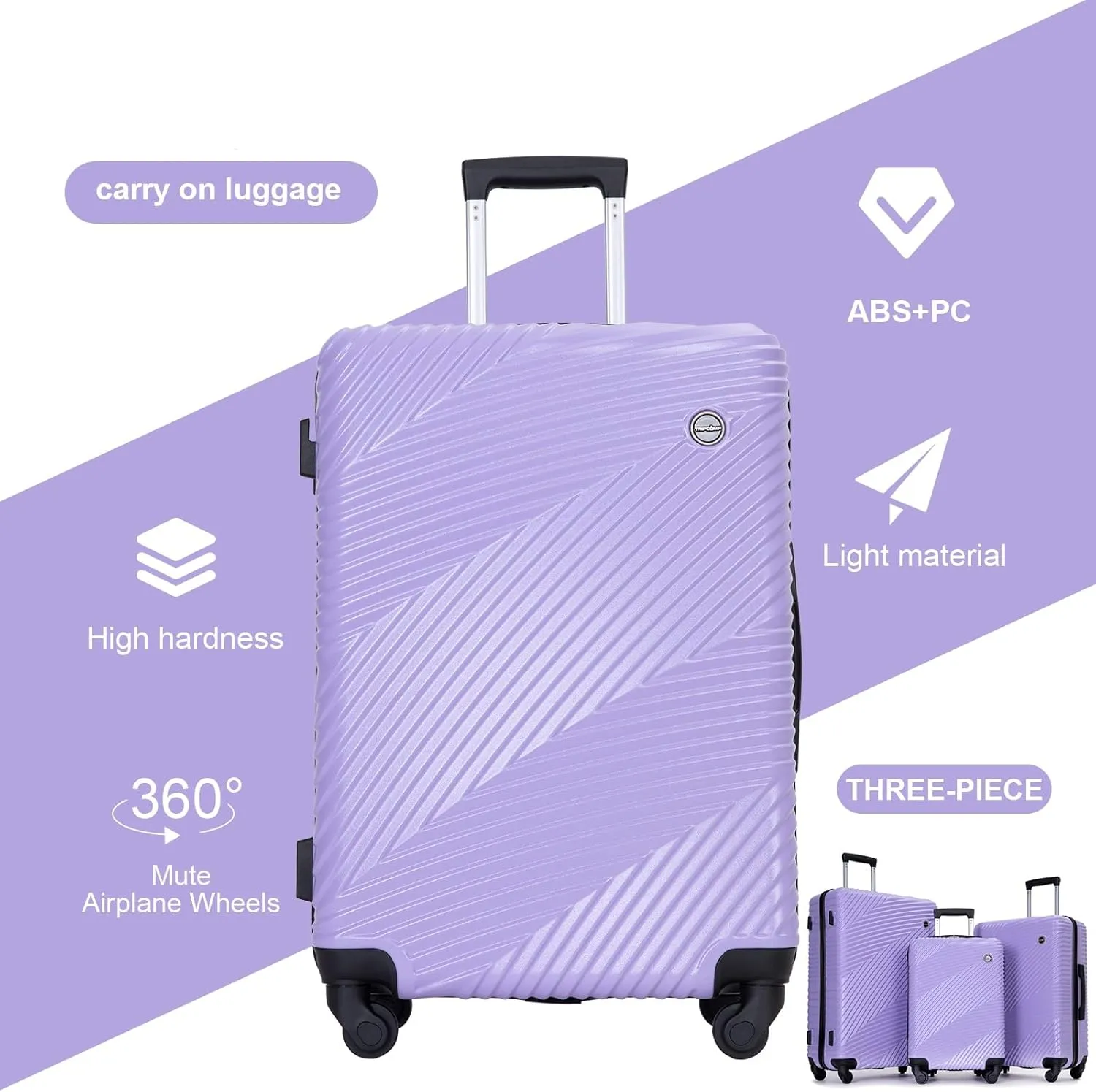 Hardshell Luggage Set,3 Piece Hardside Travel Suitcases Set with Spinner Wheel,Lightweight Carry-on luggage